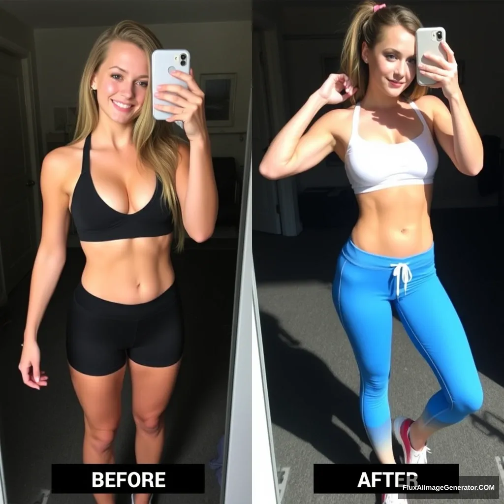 Fitness model influencer Emma's before-after pictures.