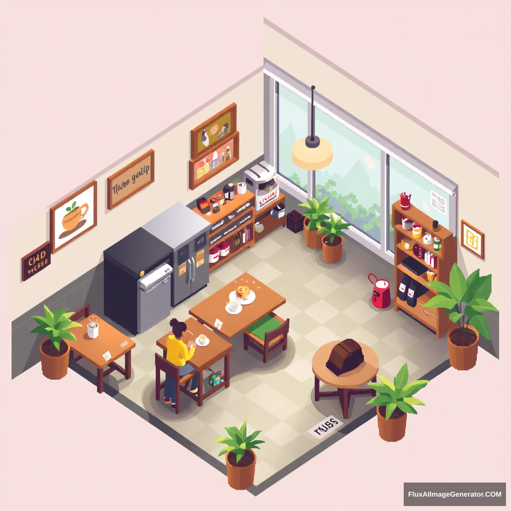 topdown pixelart isometric coffee shop