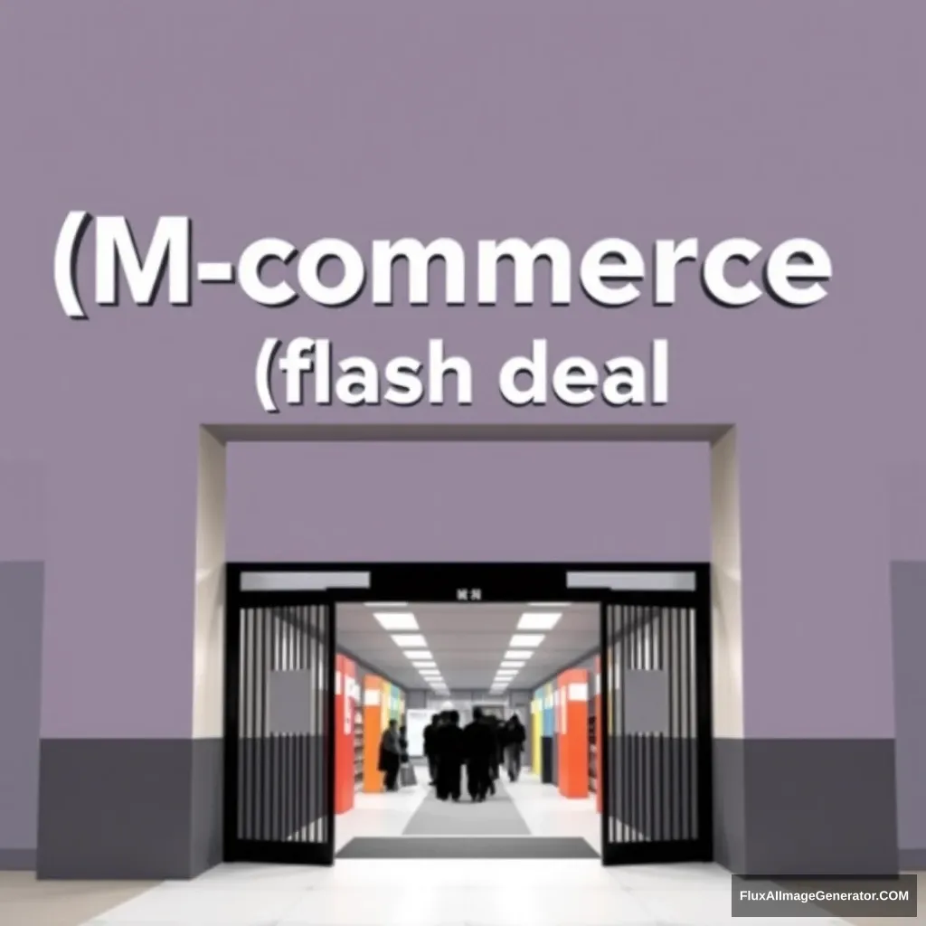 The name of the event is highlighted a bit larger as [M-commerce]. Above the entrance gate, it says [flash deal]. A concise and symbolic picture.