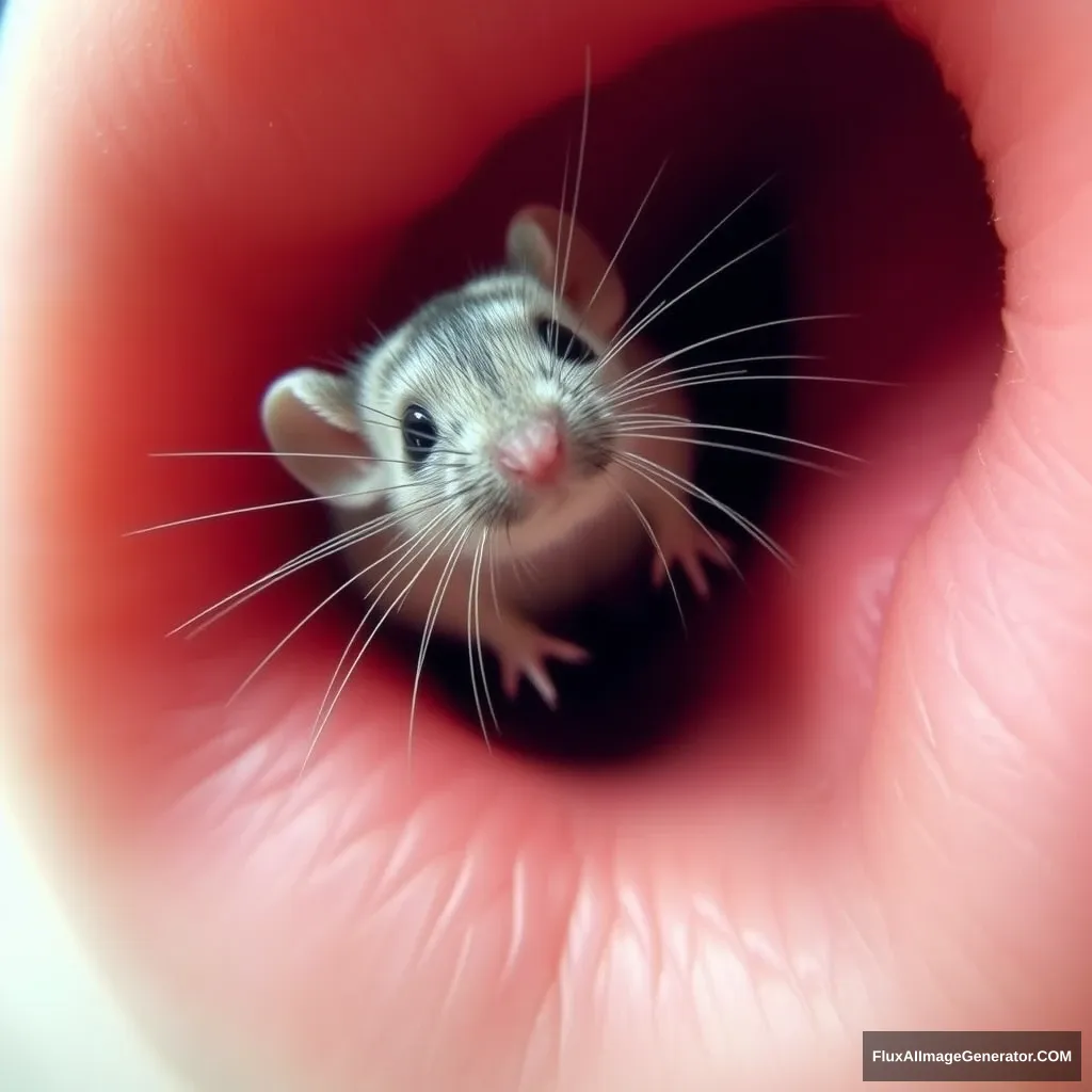 View of a human nostril: A mouse in a nostril. - Image