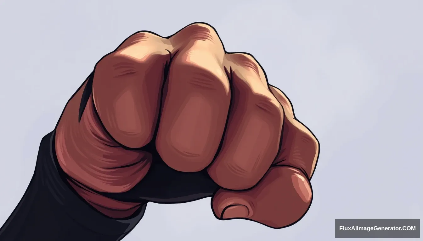 cel shaded art, fist, black gloves, five fingers - Image