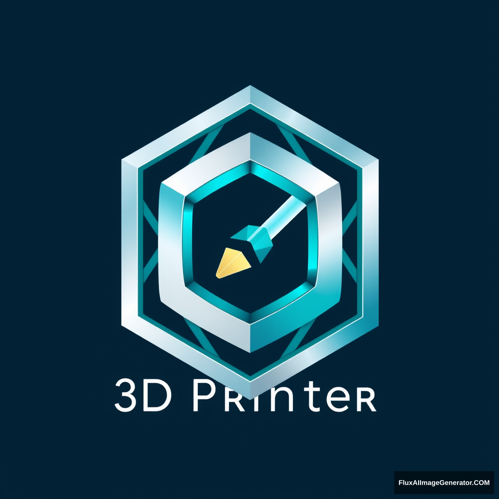 Company logo for a 3D printer company: Sleek, futuristic design featuring interlocking geometric shapes forming a cube. Vibrant teal and silver color scheme. Abstract printer nozzle motif with subtle shadows. Minimalist sans-serif font. Conveys innovation, precision, and cutting-edge technology.