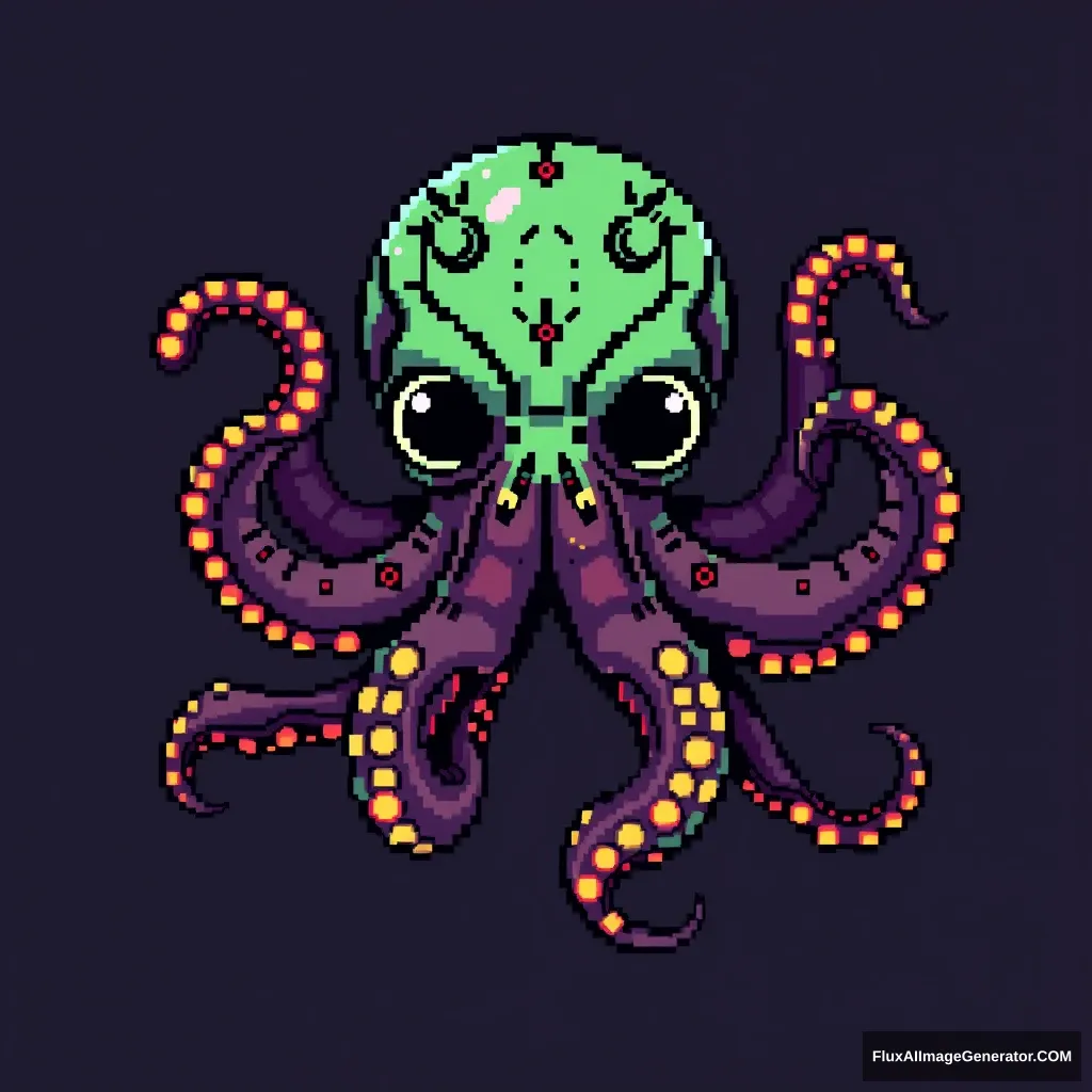 Cyberpunk style octopus pixel art