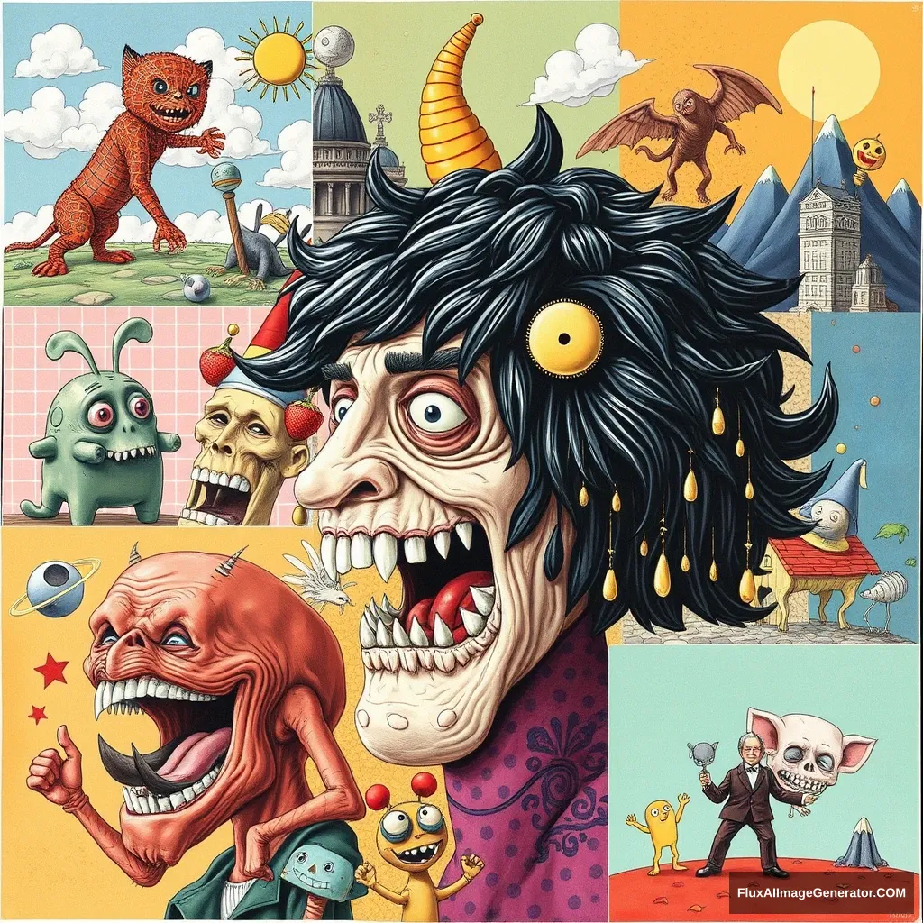 Collage of different crazy weird illustrations - Image