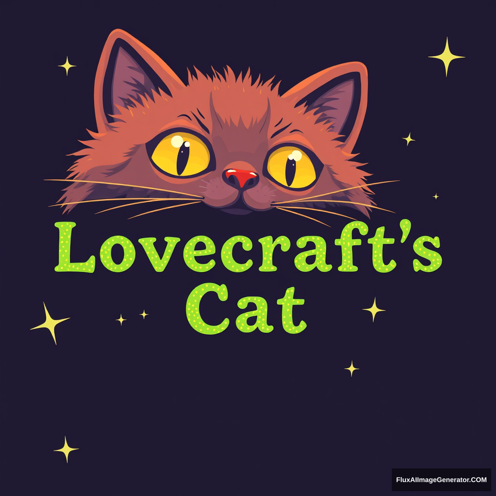 Quirky cute fancy colorful sparkly bright text saying the name of Lovecraft's cat