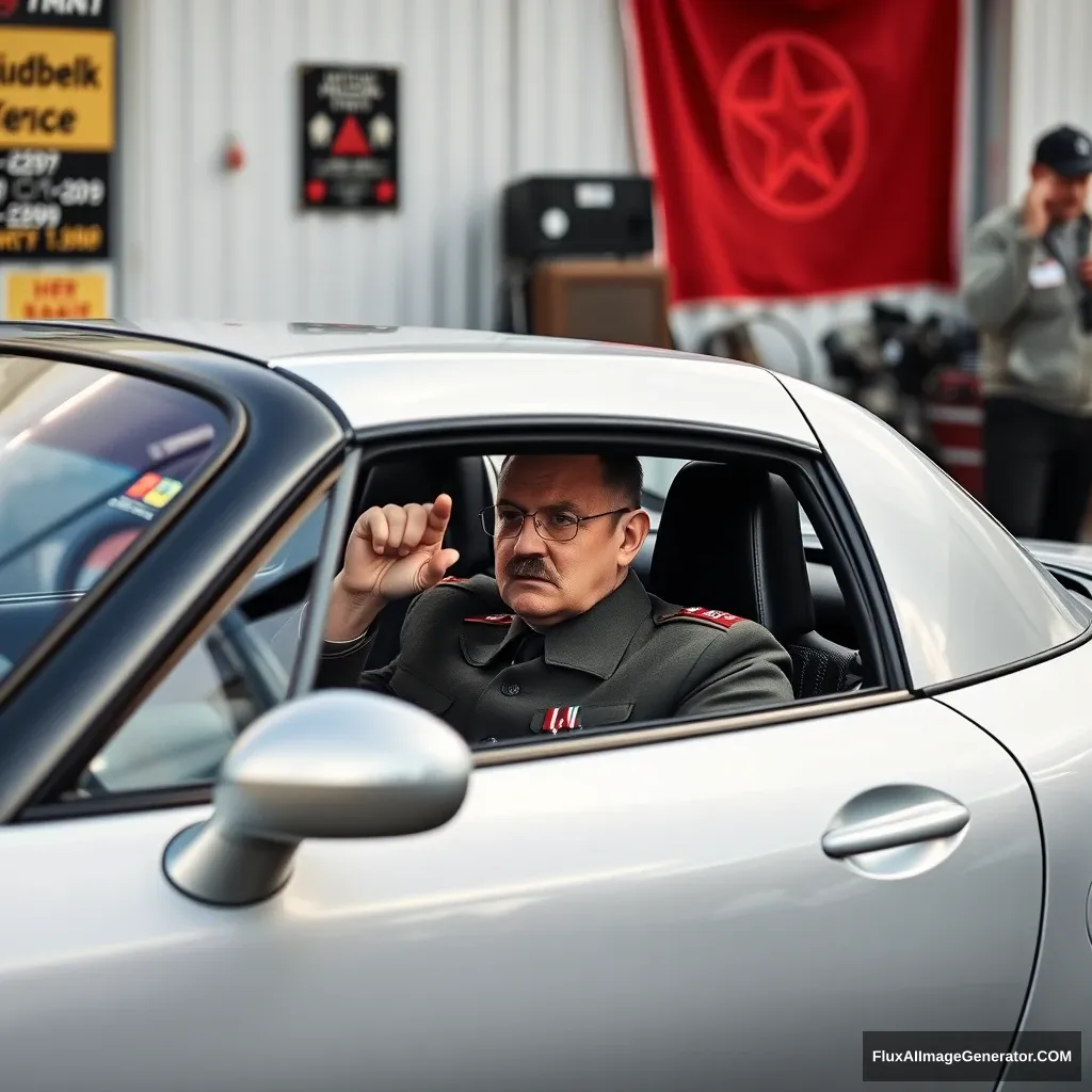 Hitler in a Mazda Miata at a tuning spot