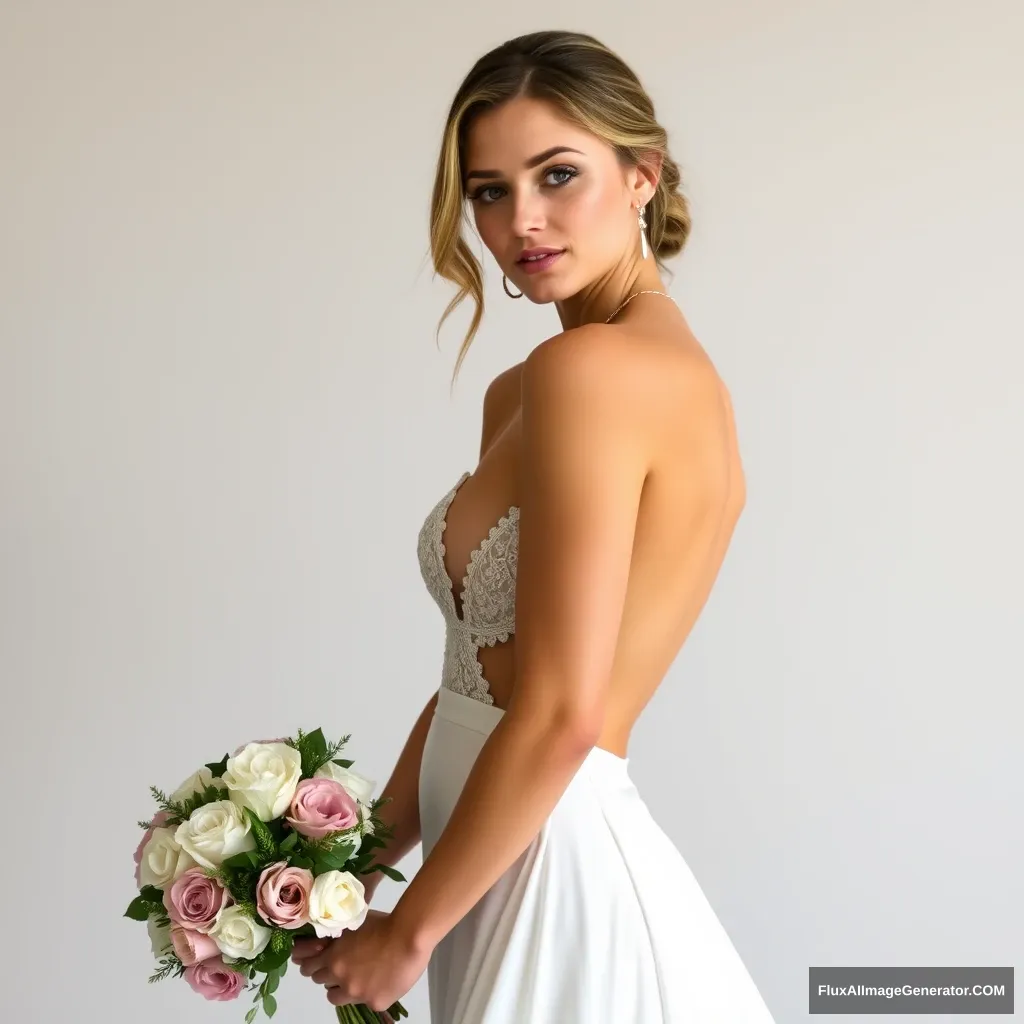 Fitness model influencer Emma's side-less wedding dress. - Image