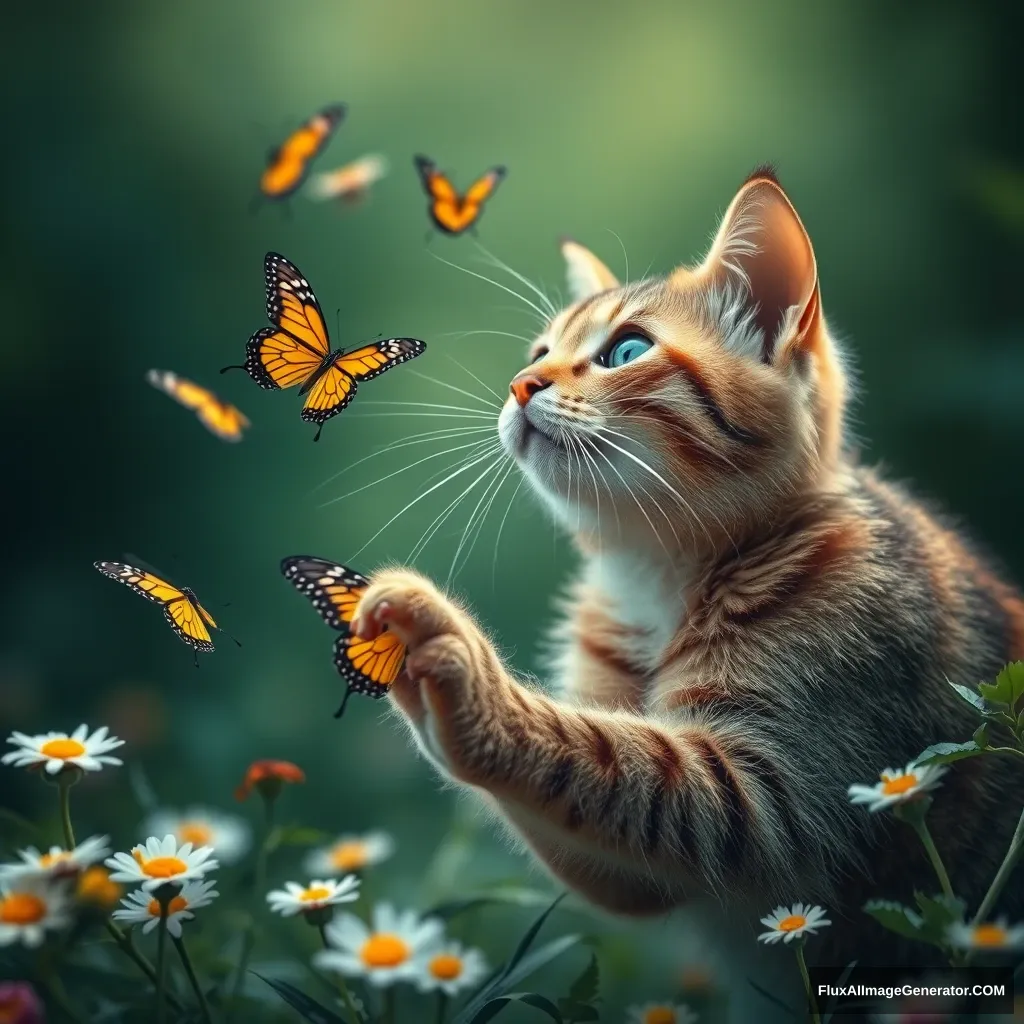 Cat chasing butterflies - Image