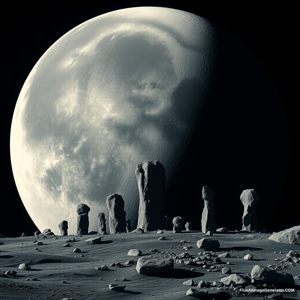 Decent-quality photograph from the earth of the moon with hexagonal pillars growing on the surface