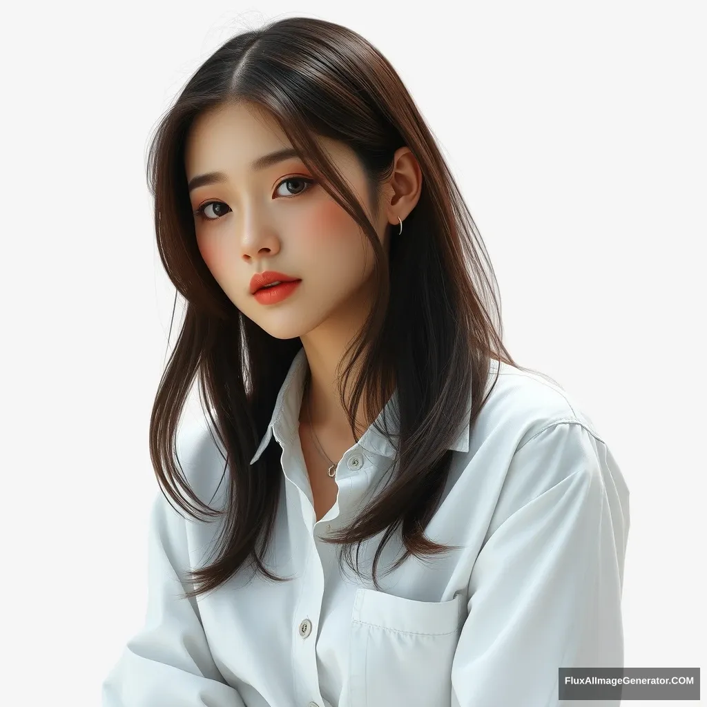 Photorealistic, real, hyper-detailed, white shirts, jeans, Korean girl - Image