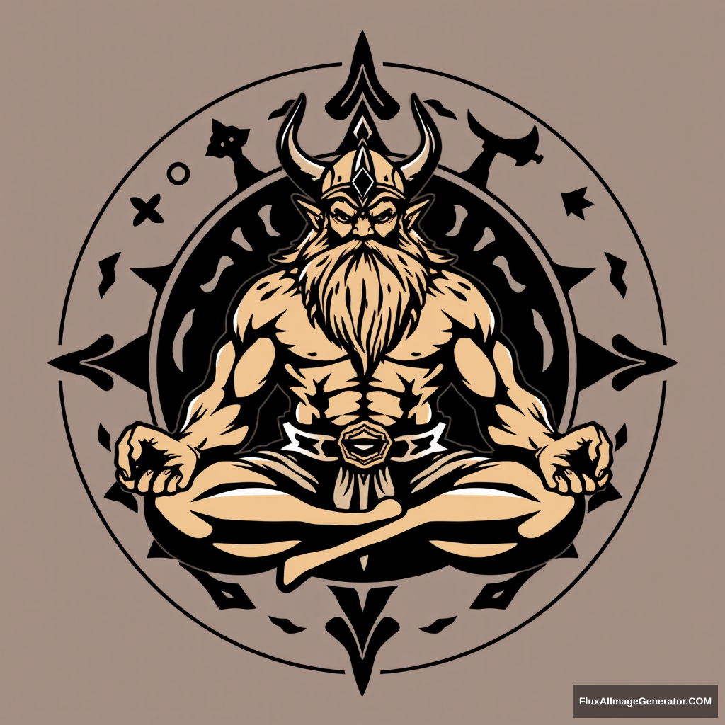 Yoga Center Logo: Muscular Gotrek Dwarf Warhammer fantasy lotus position