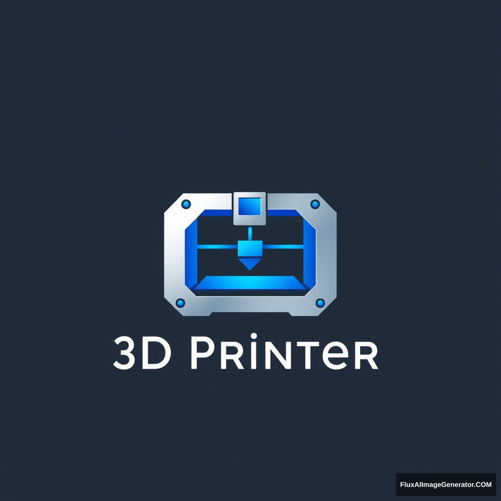 Sleek, 3D printer logo. Geometric shapes form a stylized printer silhouette. Vibrant electric blue and silver color scheme. Minimalist. Subtle layer lines evoke printing process. Conveys precision, innovation, and cutting-edge technology. - Image