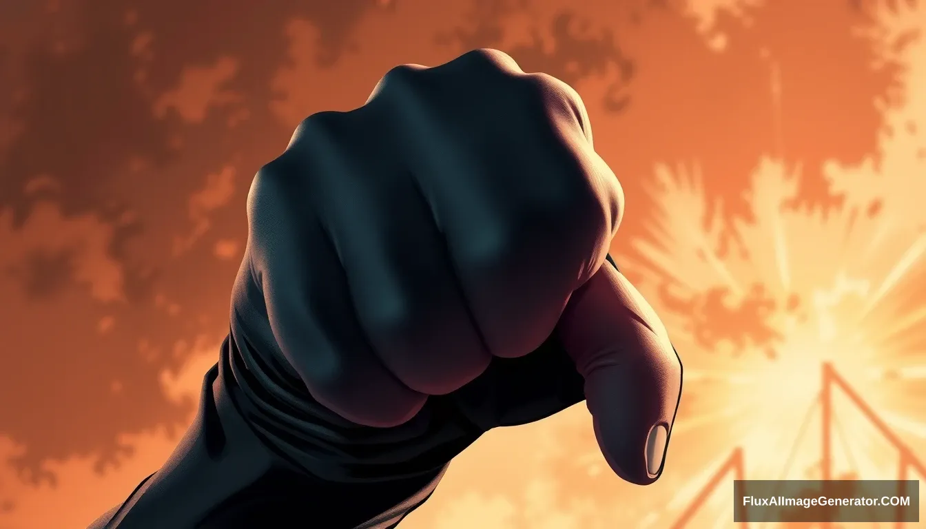 Cel shaded art, fist, black gloves. - Image