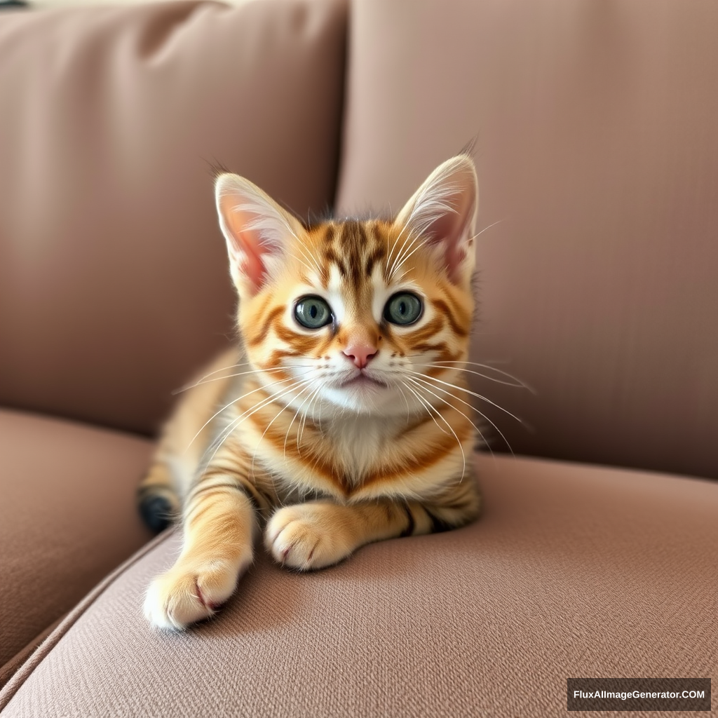 The little cat on the sofa. - Image