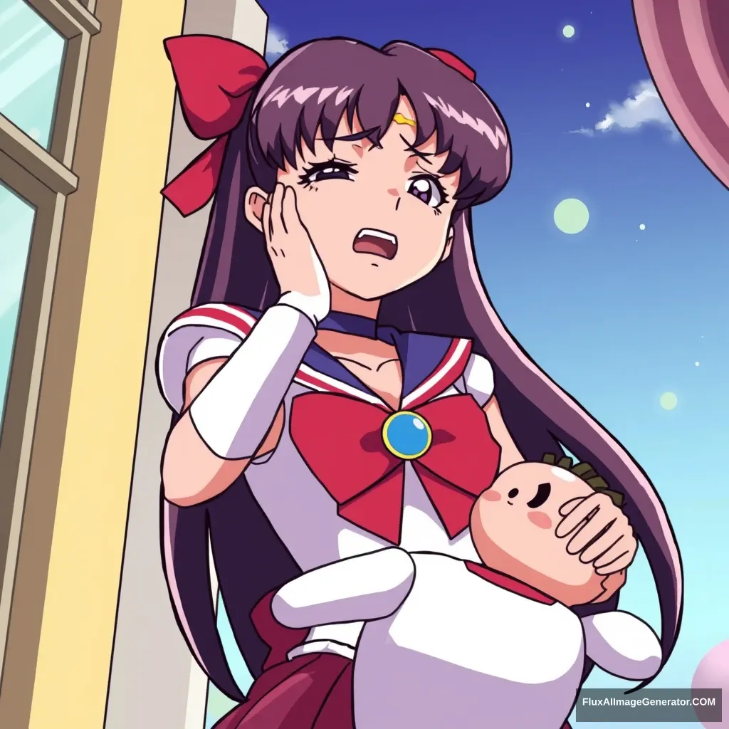 Sailor Mars is panicking and freaking out as she is turned into an inflatable doll.