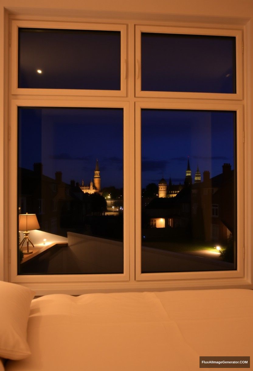 big glass window, bedroom scenery, midnight at France neighbors