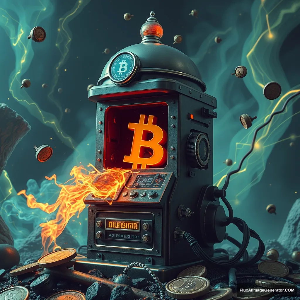 Bitcoin eater machine, surreal crazy image