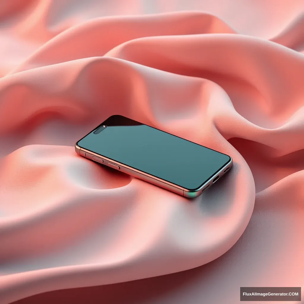 realistic 3d render, phone lies on textile shapes that flow in the air, green accents --s 750 - Image