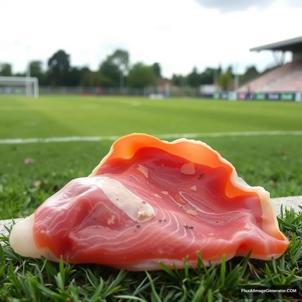 A piece of pancetta, resting by the soccer field, a bit tired. - Image