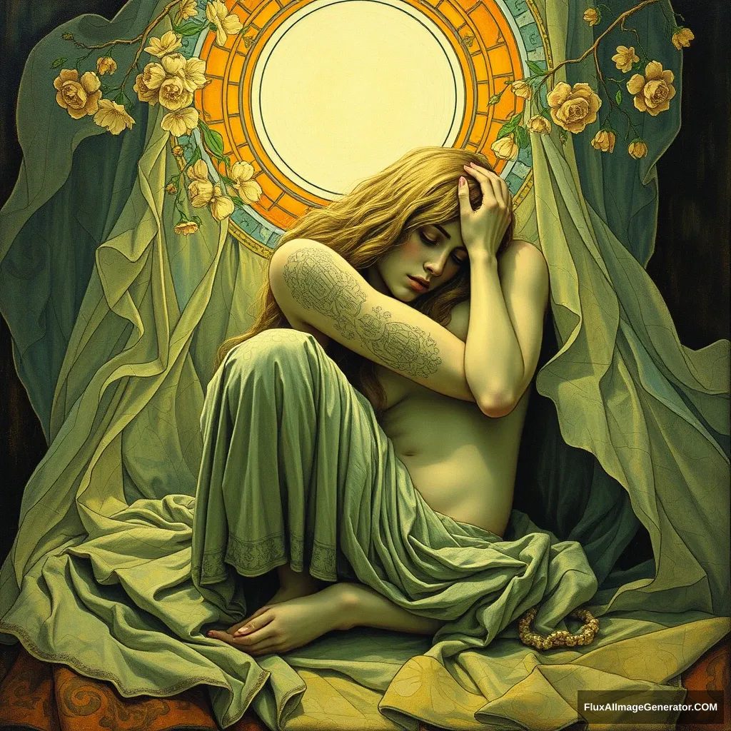 "Depression, disillusion realizing the reality of all, Alphonse Mucha." - Image