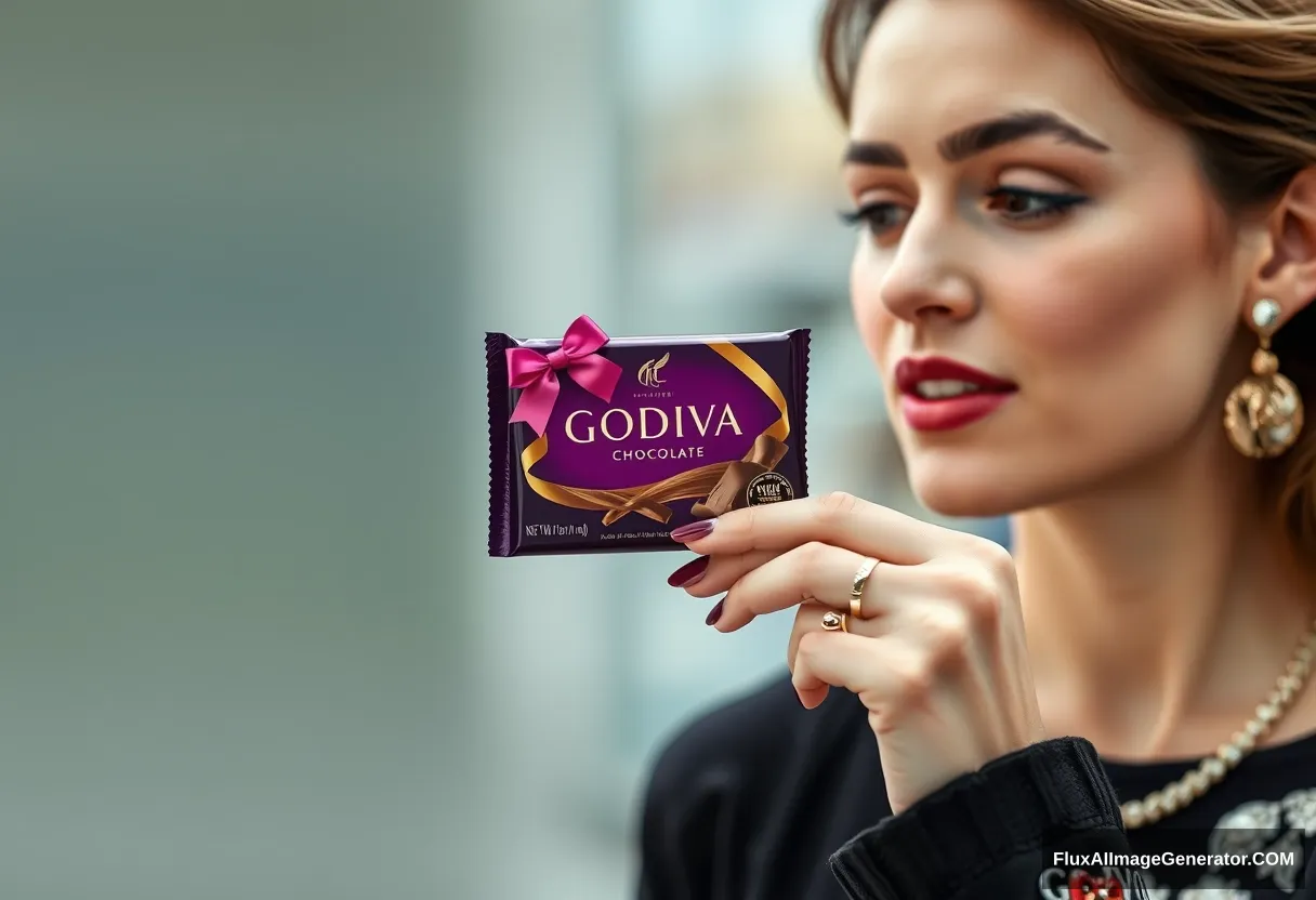 Godiva chocolate, a woman is holding it, fashion magazine shot. - Image