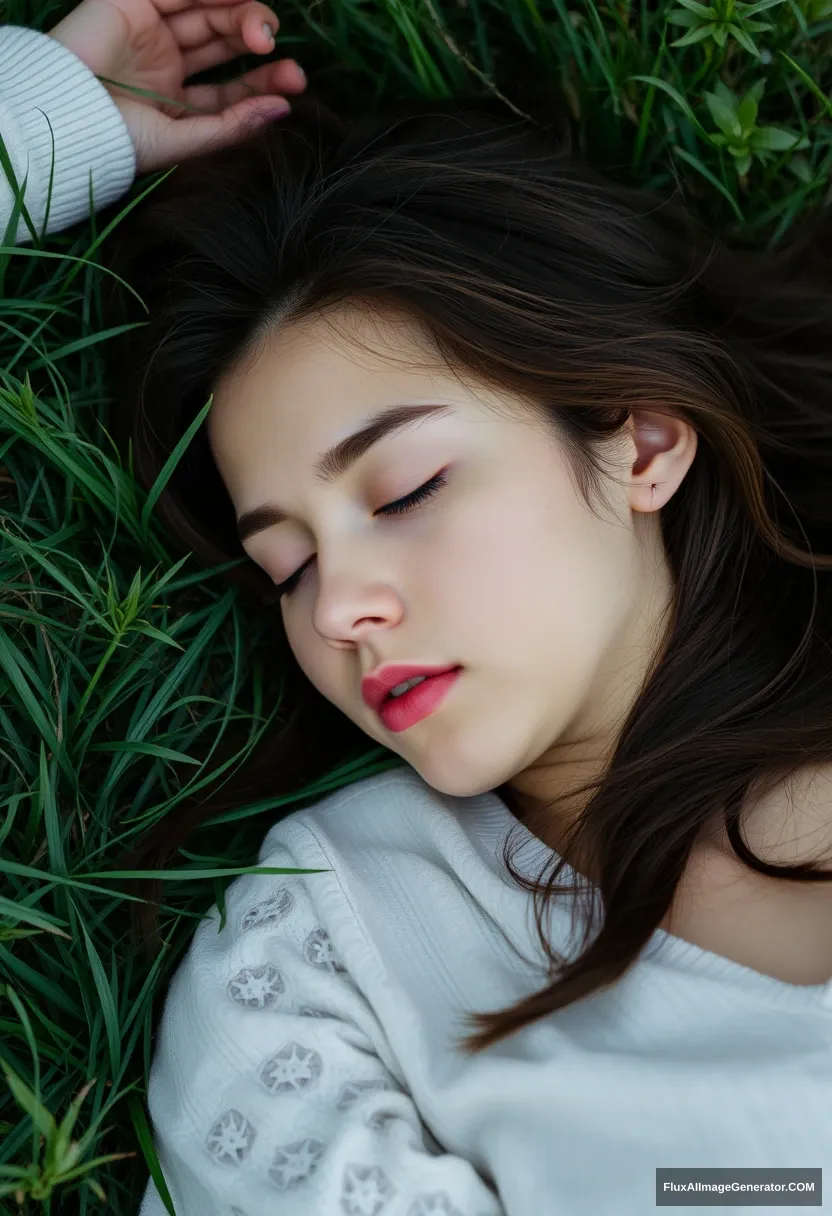 A young woman sleeping on the grass.