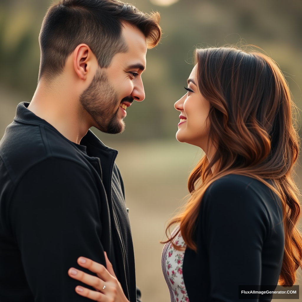 Man and woman looking in each other's eyes with love. - Image