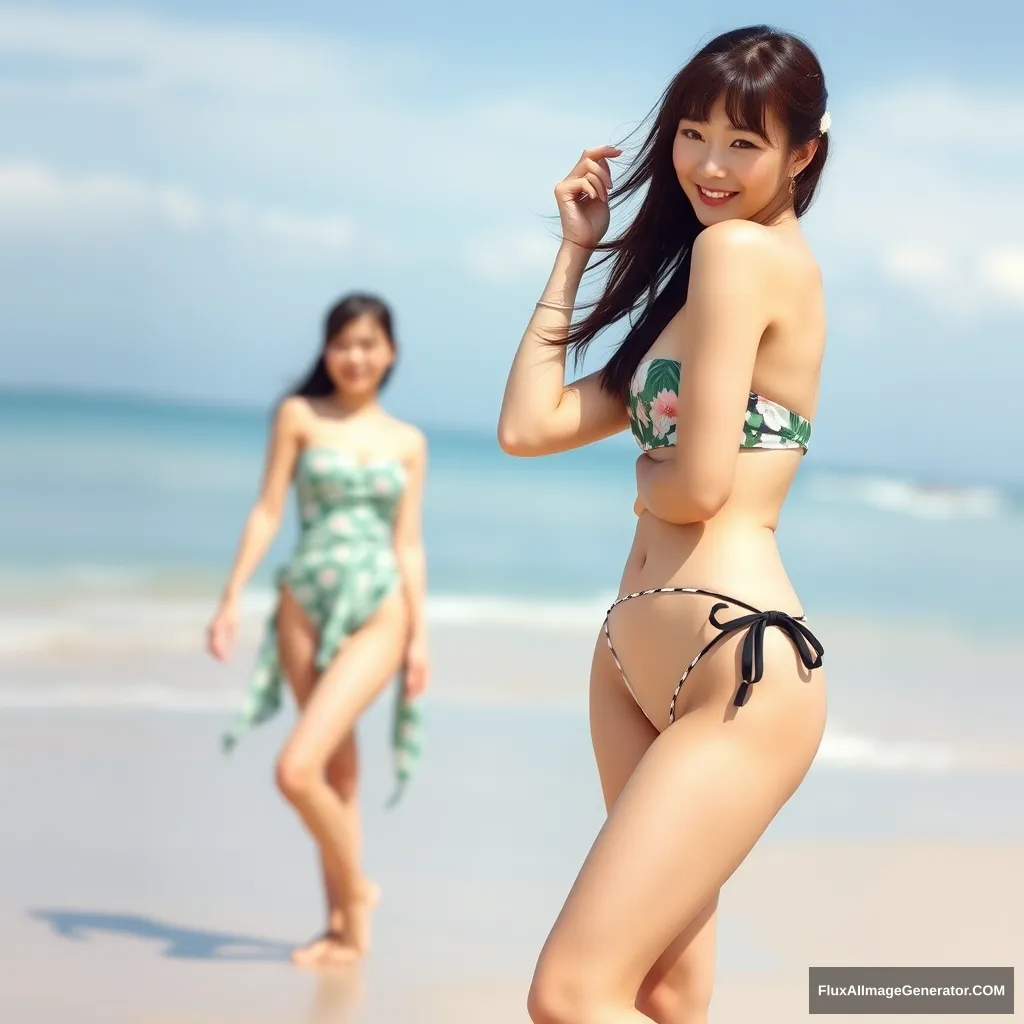 Beautiful Japanese women on the beach - Image