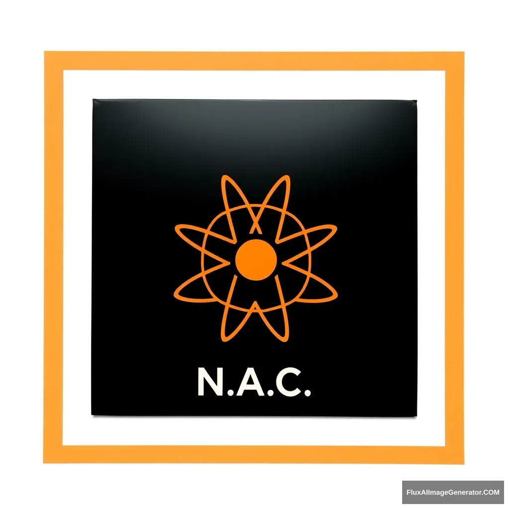 Black and orange with the image of an atom and the inscription N.A.C. - Image