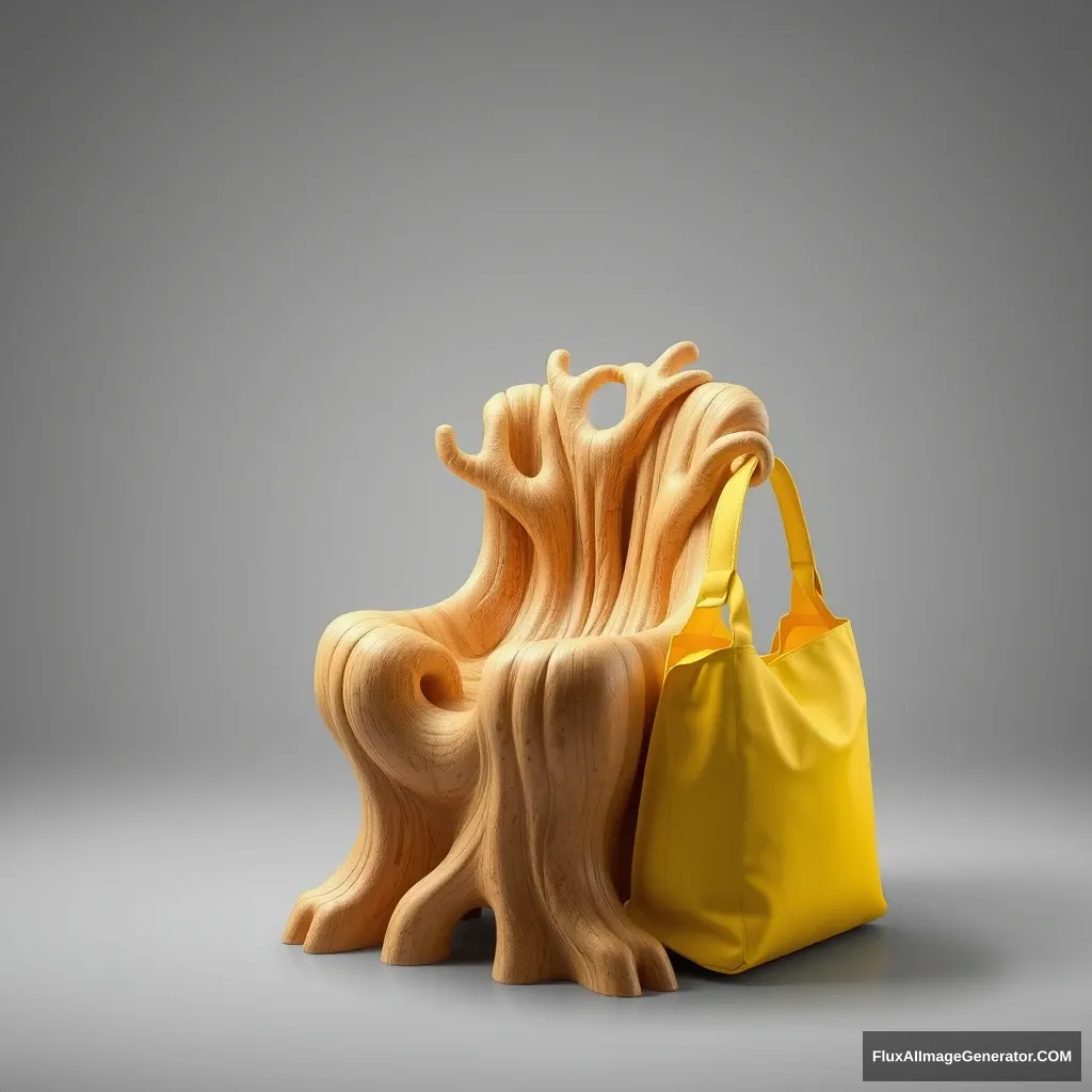 Product design for a chair resembling a tree and a bag.