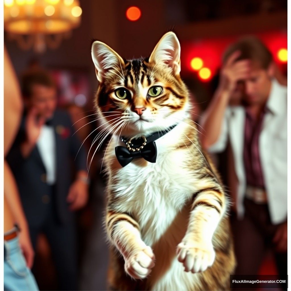 Cat as John Travolta Saturday in "Saturday Night Fever" the popular disco dance scene. - Image