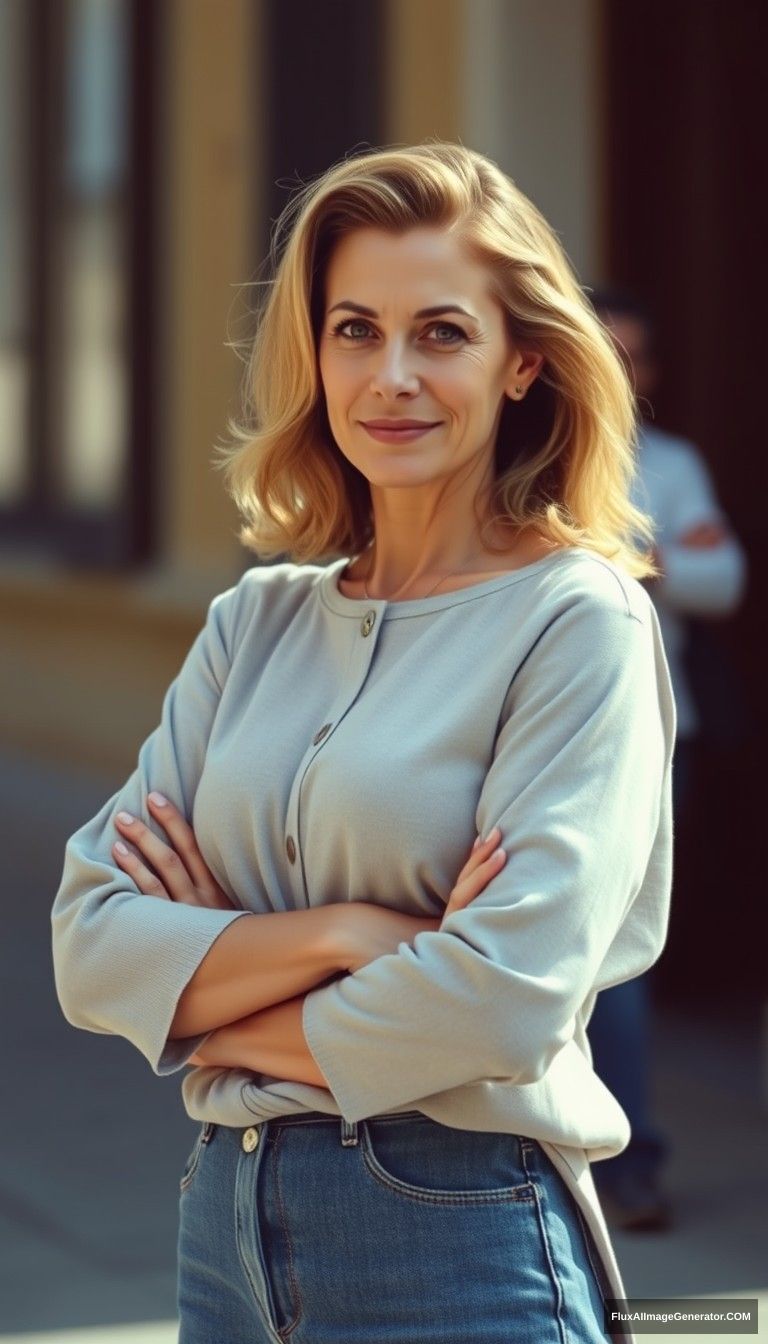 A European woman, standing, facing the camera.