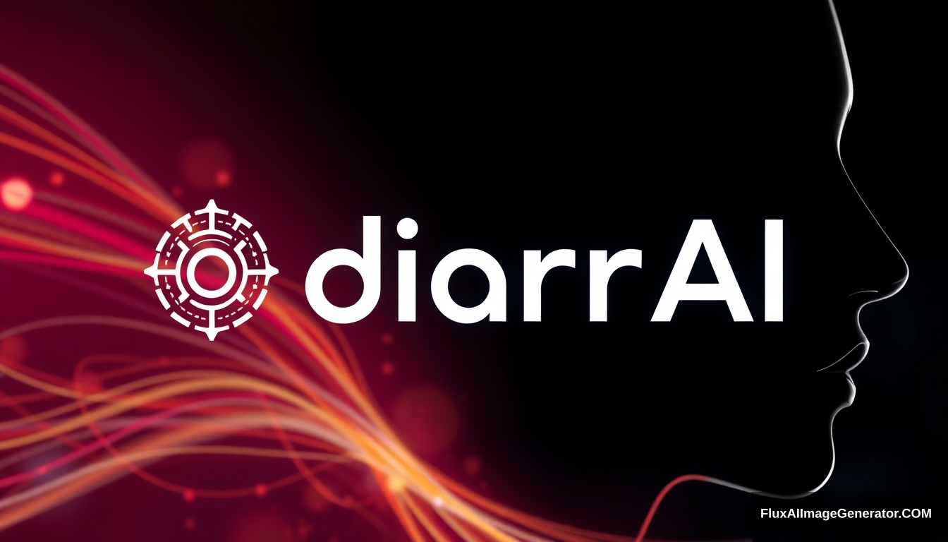 A logo for the text "diarrAI." The logo represents a high-tech company specializing in artificial intelligence solutions. It should be extremely advanced and futuristic yet not overly complex. The design needs to be minimalistic and linear, giving the impression that it comes from 3,000 years in the future. Add sleek, modern elements and a subtle, cutting-edge aesthetic to enhance the futuristic feel. Hyperrealistic, splash art, concept art, mid shot, intricately detailed, color depth, dramatic, 2/3 face angle, side light, colorful background Unreal Engine. - Image