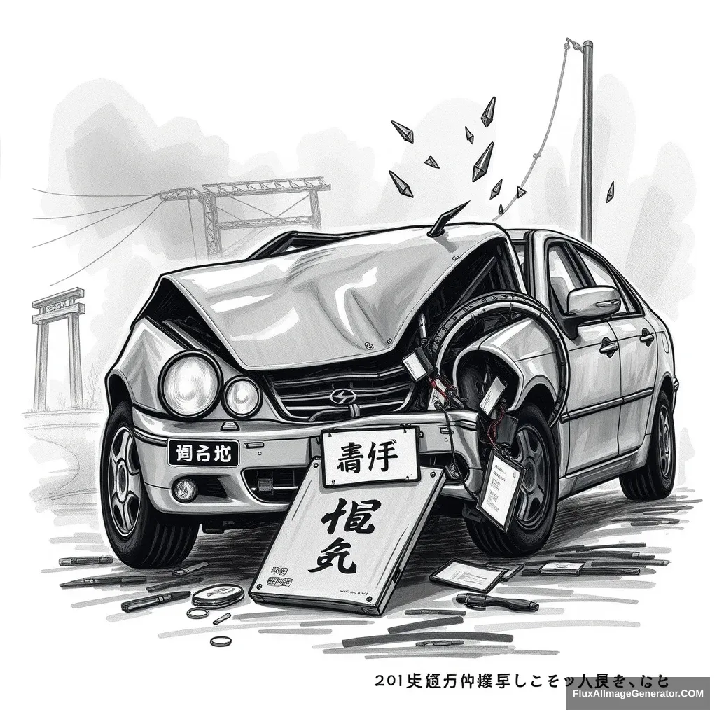 There was a car crash, with Chinese characters or Japanese.