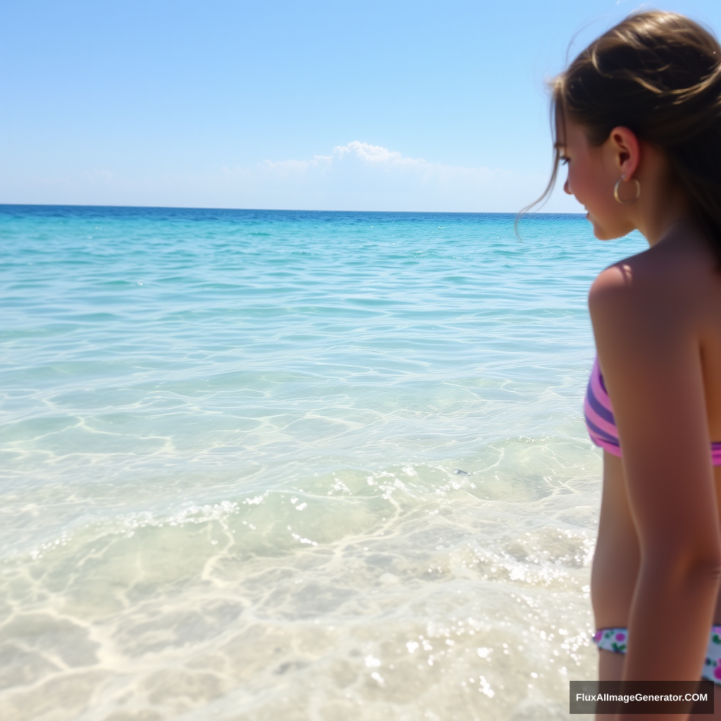 Sea water, beach, sunshine, girl. - Image