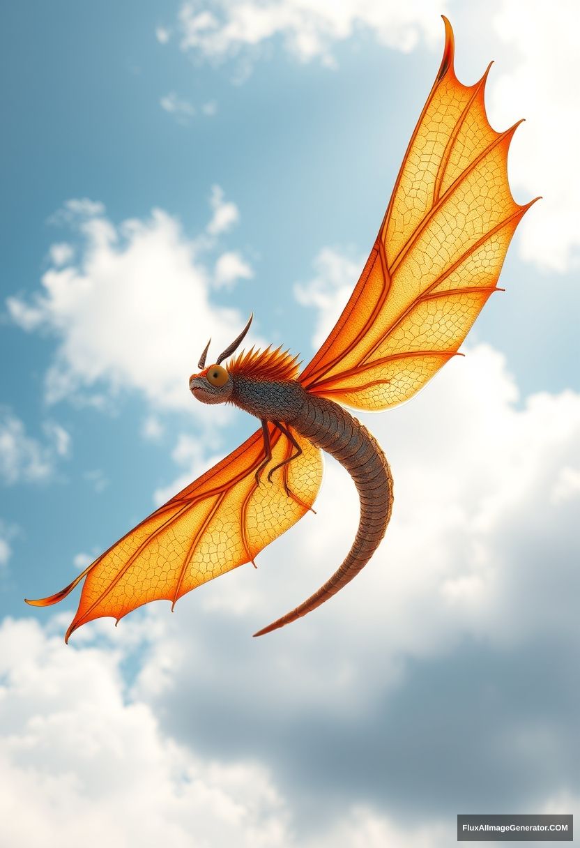 "A majestic and powerful Eastern dragon flies in the sky."