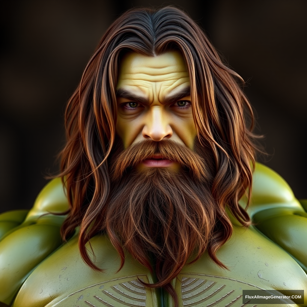 long brown-haired and short-bearded guy as HULK