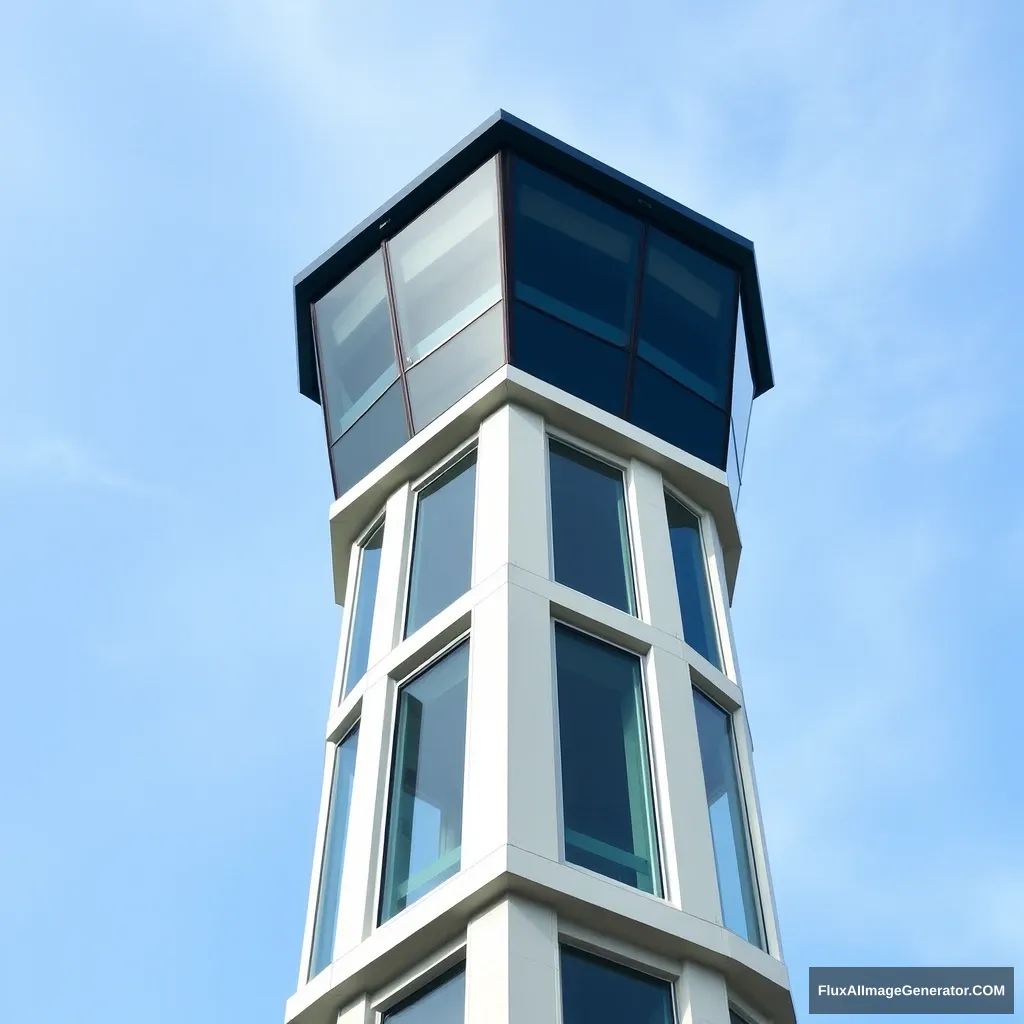 A glass sky air traffic control tower with octagonal design elements. - Image