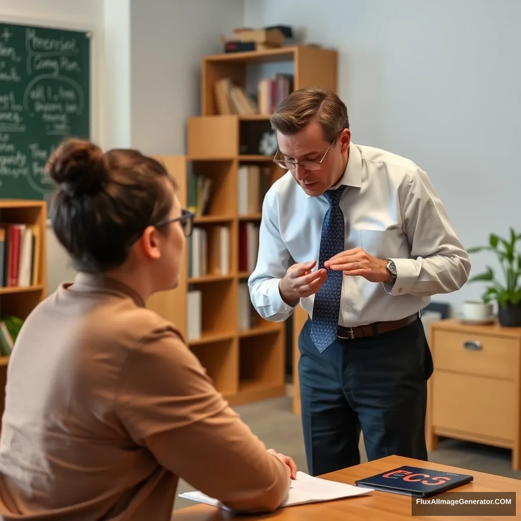 In the room, the tutor is guiding the student.