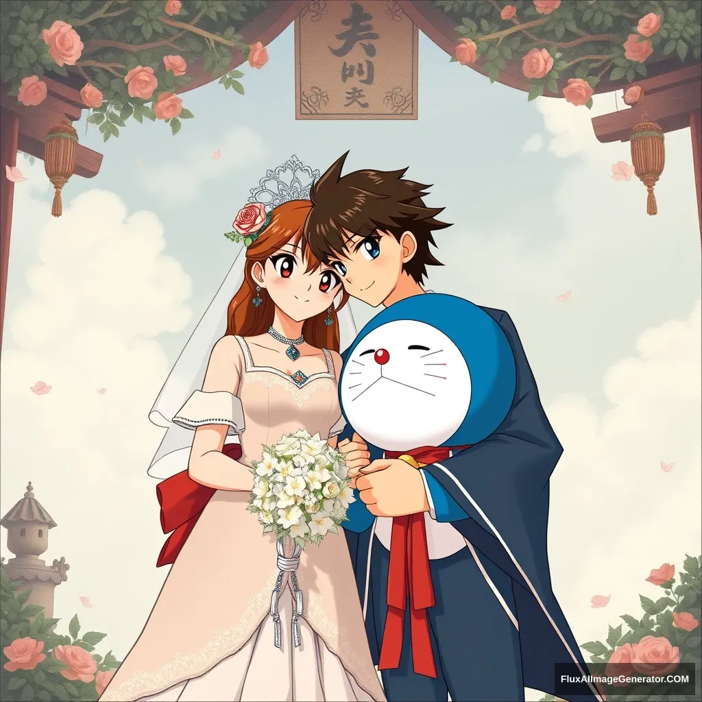 "The wedding of Conan and Doraemon." - Image