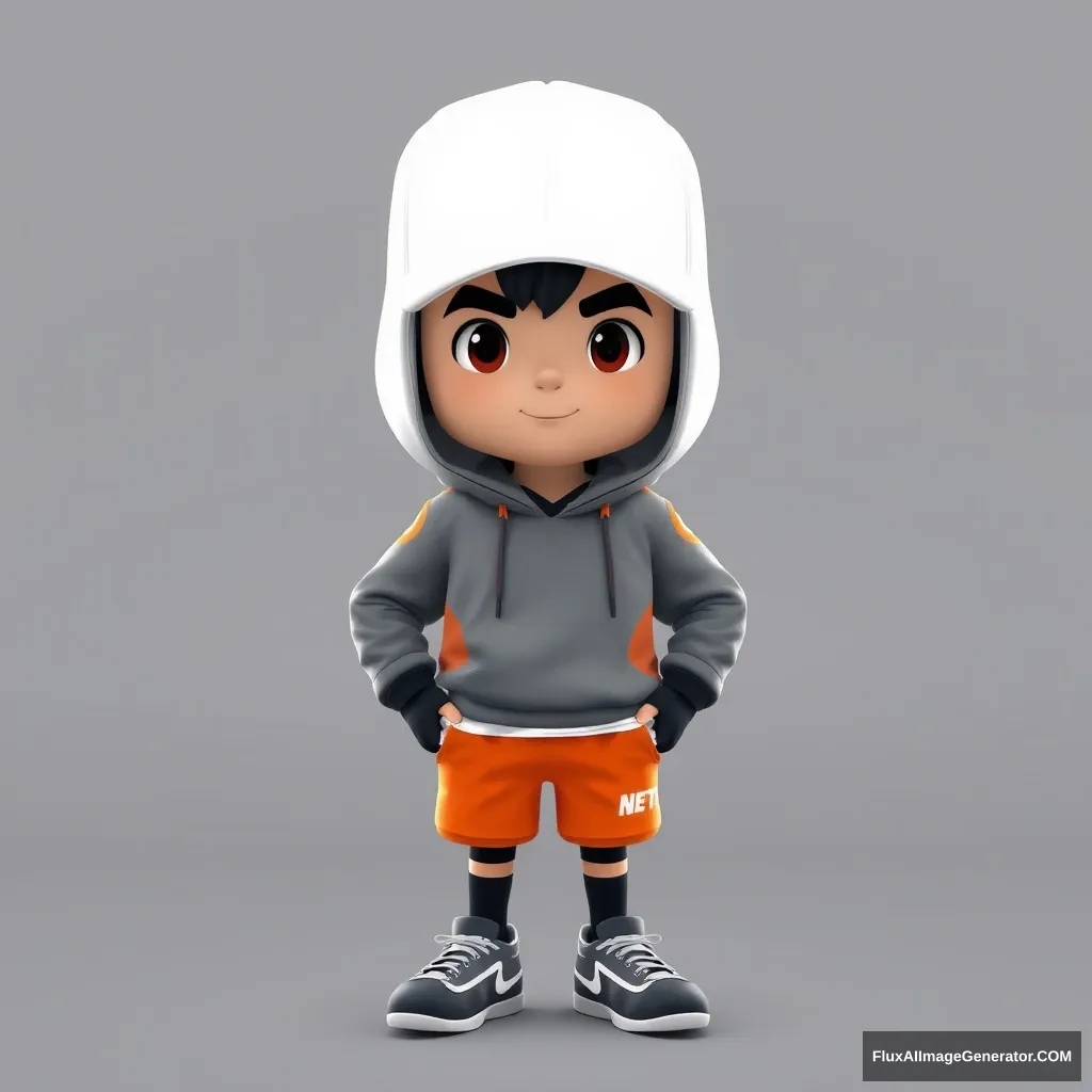 Stylized character, illustration. Wearing sports clothes that are rendered in 3D, contrasting with the character illustration style. - Image