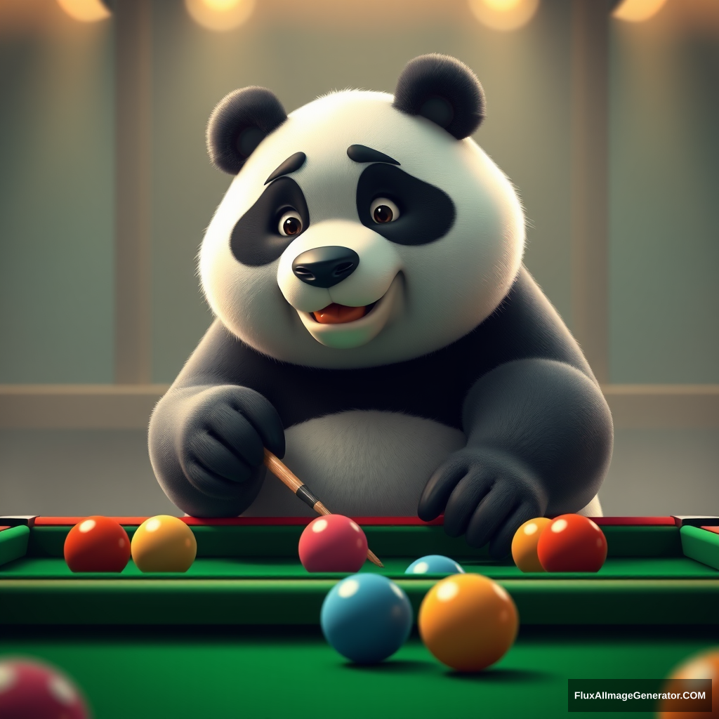 A fat panda playing pool, C4D. - Image