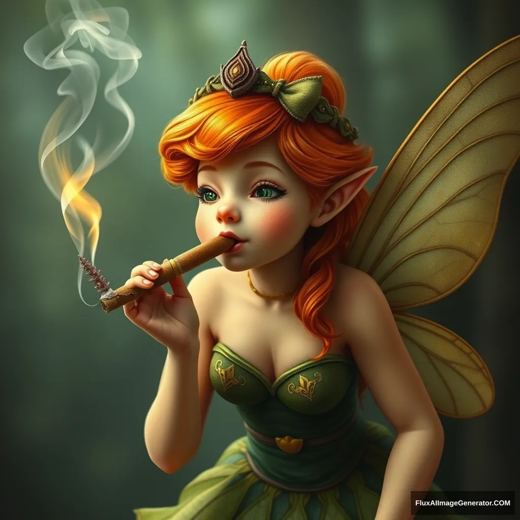 ginger fairy smoking a regular size cigar