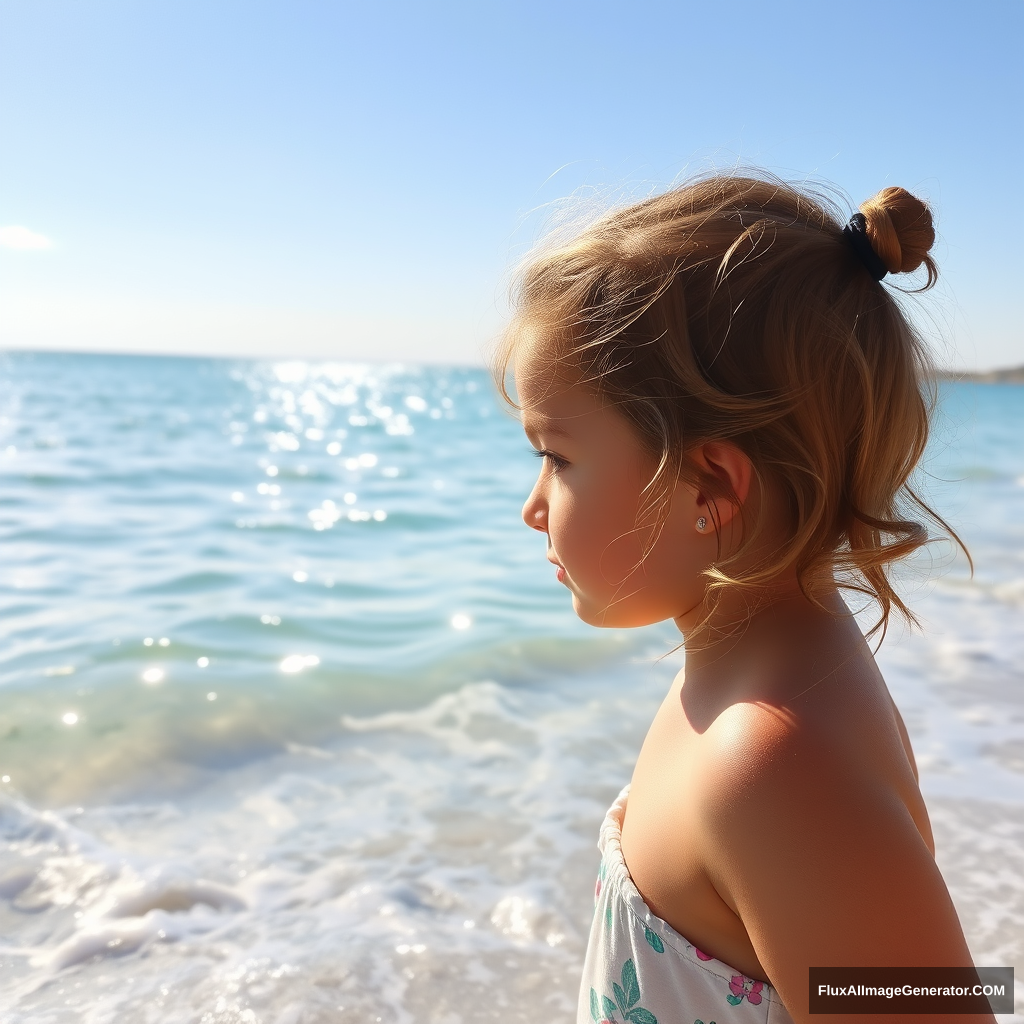 Sea water, beach, sunlight, girl.