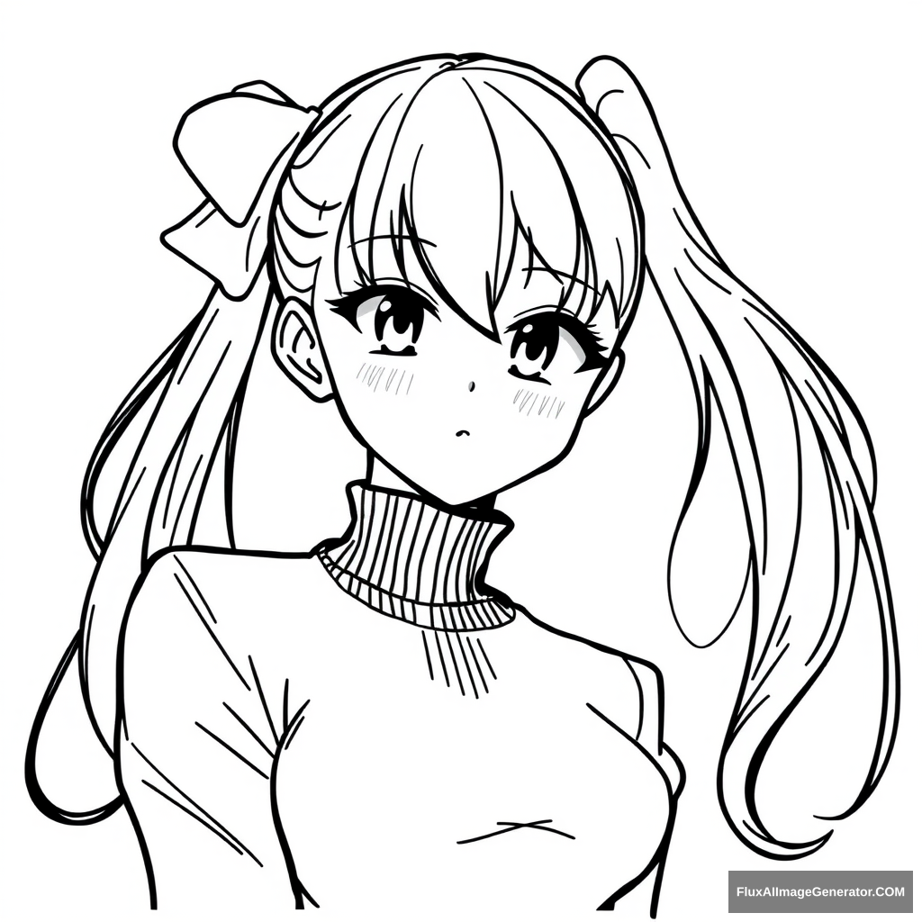 simple line art of the character for drawing. anime girl. very full-figured. looking professional