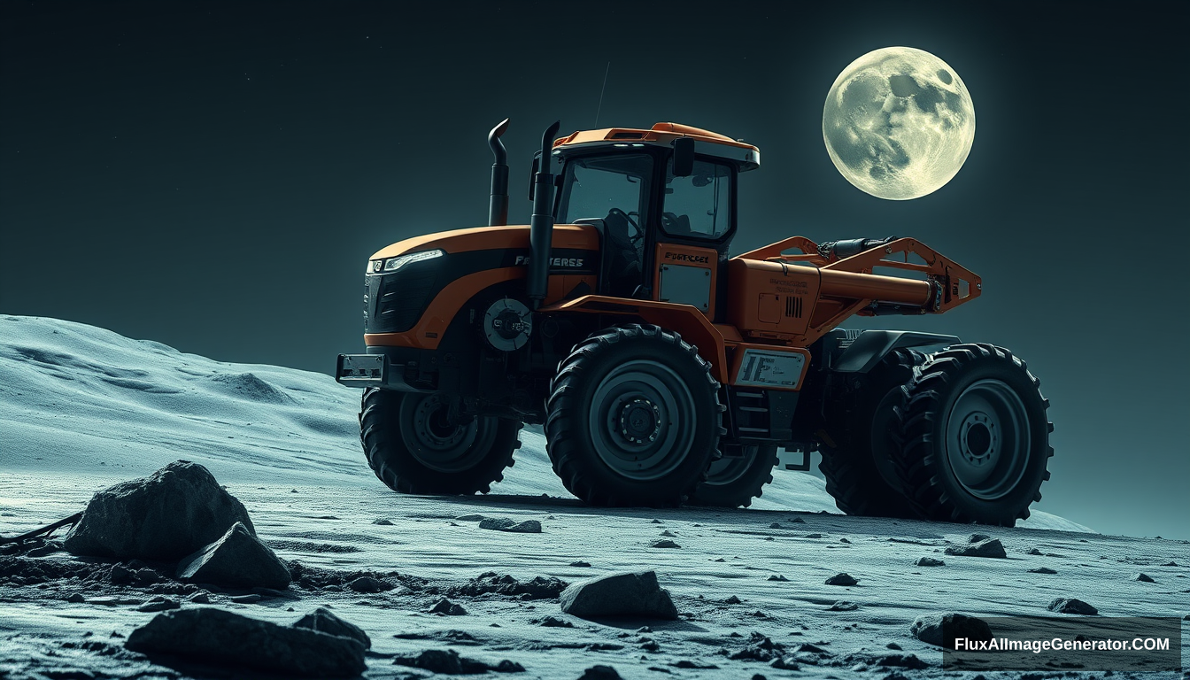 futuristic farm tractor, on the moon, 4k, detailed.