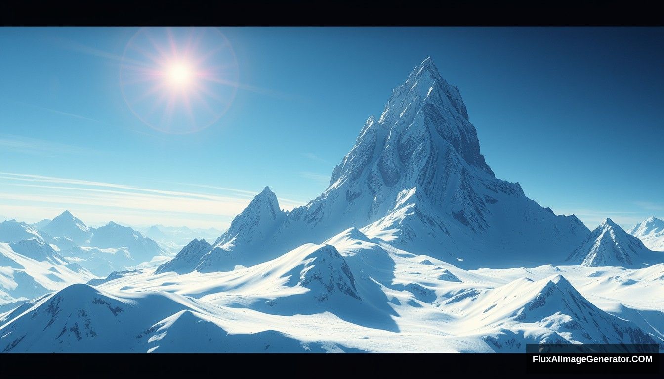 Cel shaded art, wide shot, a sci-fi center on top of a snow mountain, open air, close look.