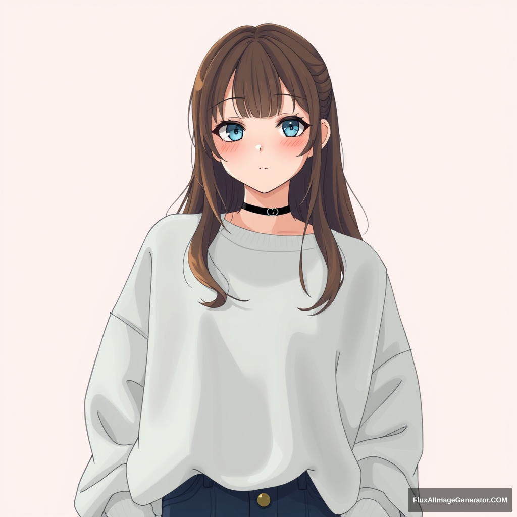 anime girl oversized sweatshirt extremely cute - Image