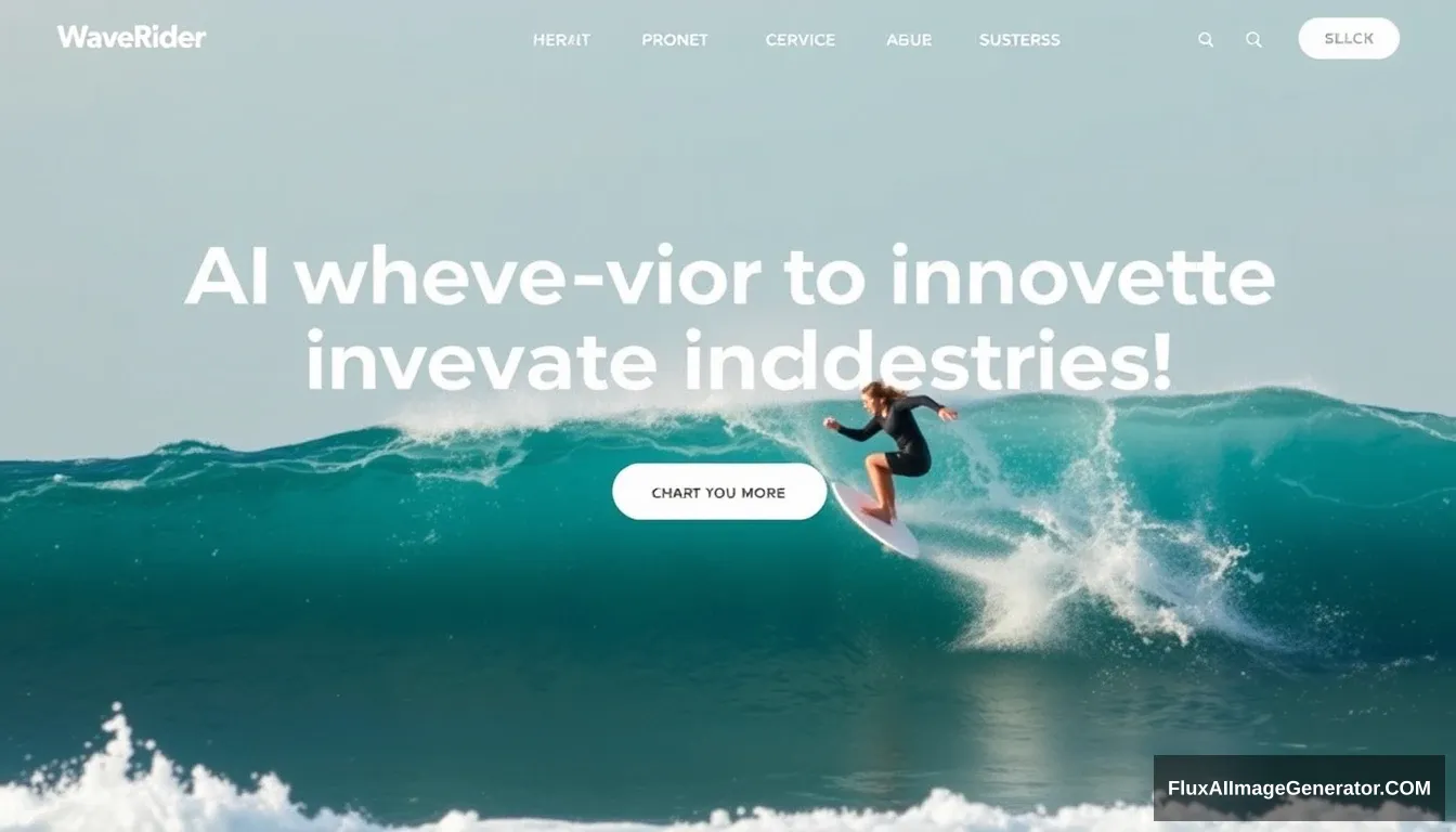 'Main background image of the WaveRider company's homepage

A feeling of riding the waves of AI to innovate industries

An image of riding a surfboard over a big wave.' - Image