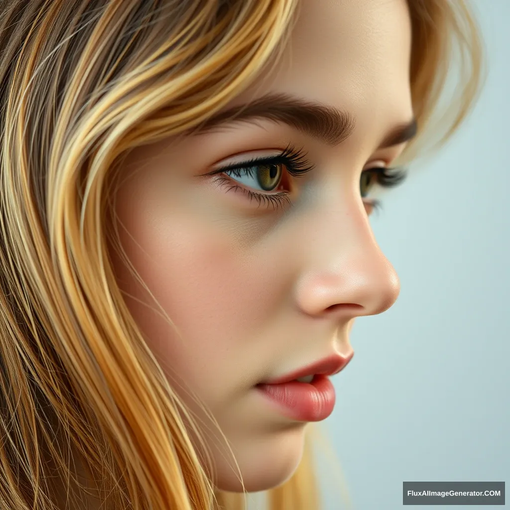 a side face of a beautiful teen girl - Image